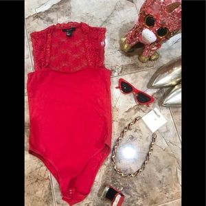 Red bodysuit w lace thick straps & back